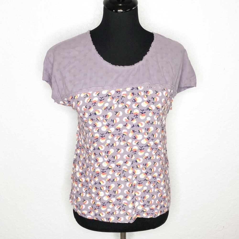 Boden light purple cotton floral print knit top size 4